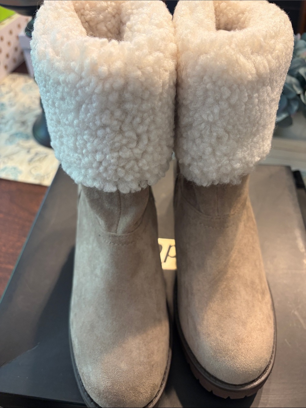 Madden NYC Women’s Shearling-Trim Suede Winter Boots - Cream